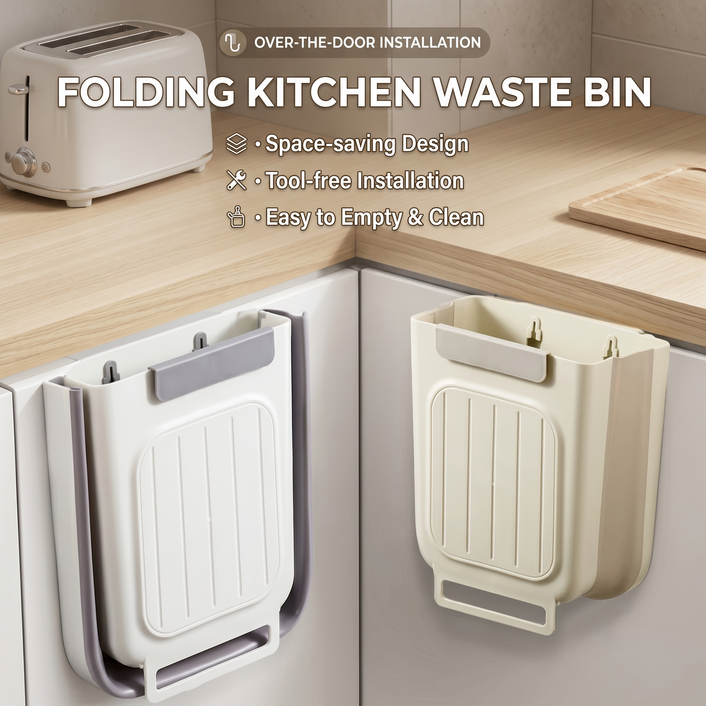 Folding Over-the-Door Kitchen Waste Bin