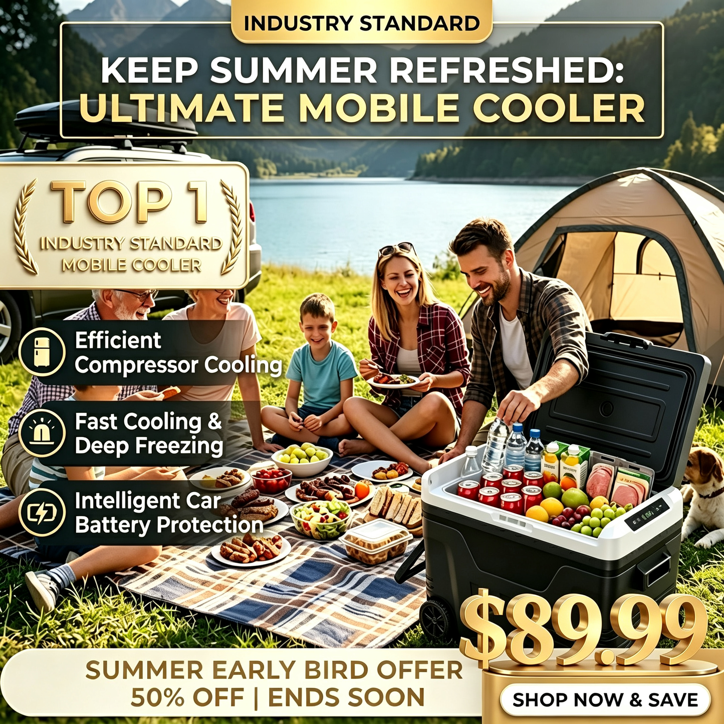 EverChillT™ 53QT Dual-Zone Fridge + FREE 100W Solar Panel